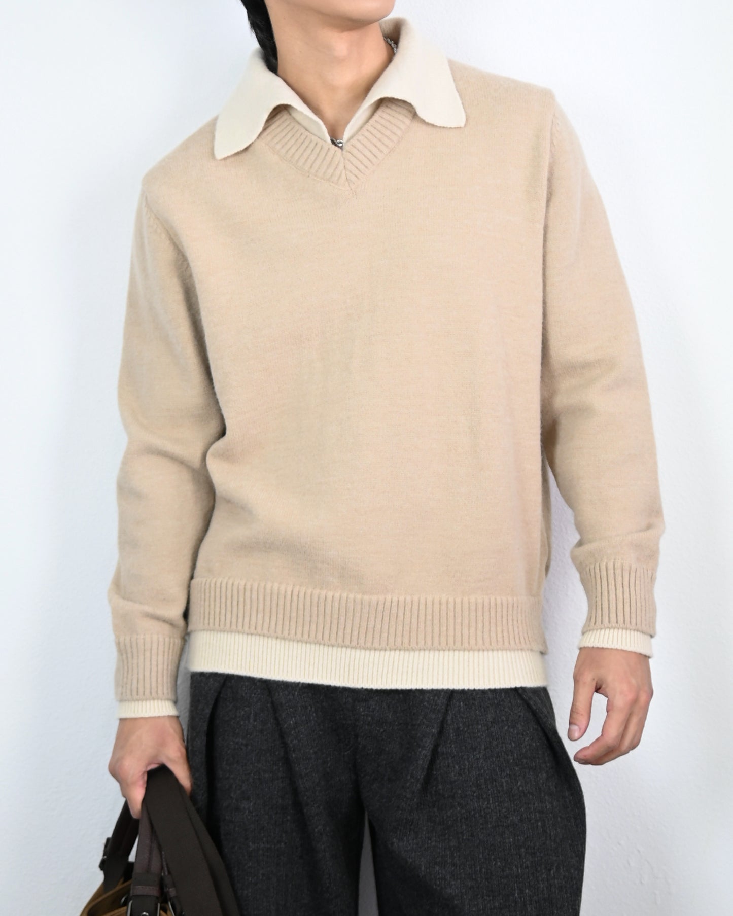 【翻領撞色毛衣,休閒高磅款】221