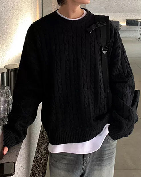 【圓領麻花毛衣,韓系慵懶款】227