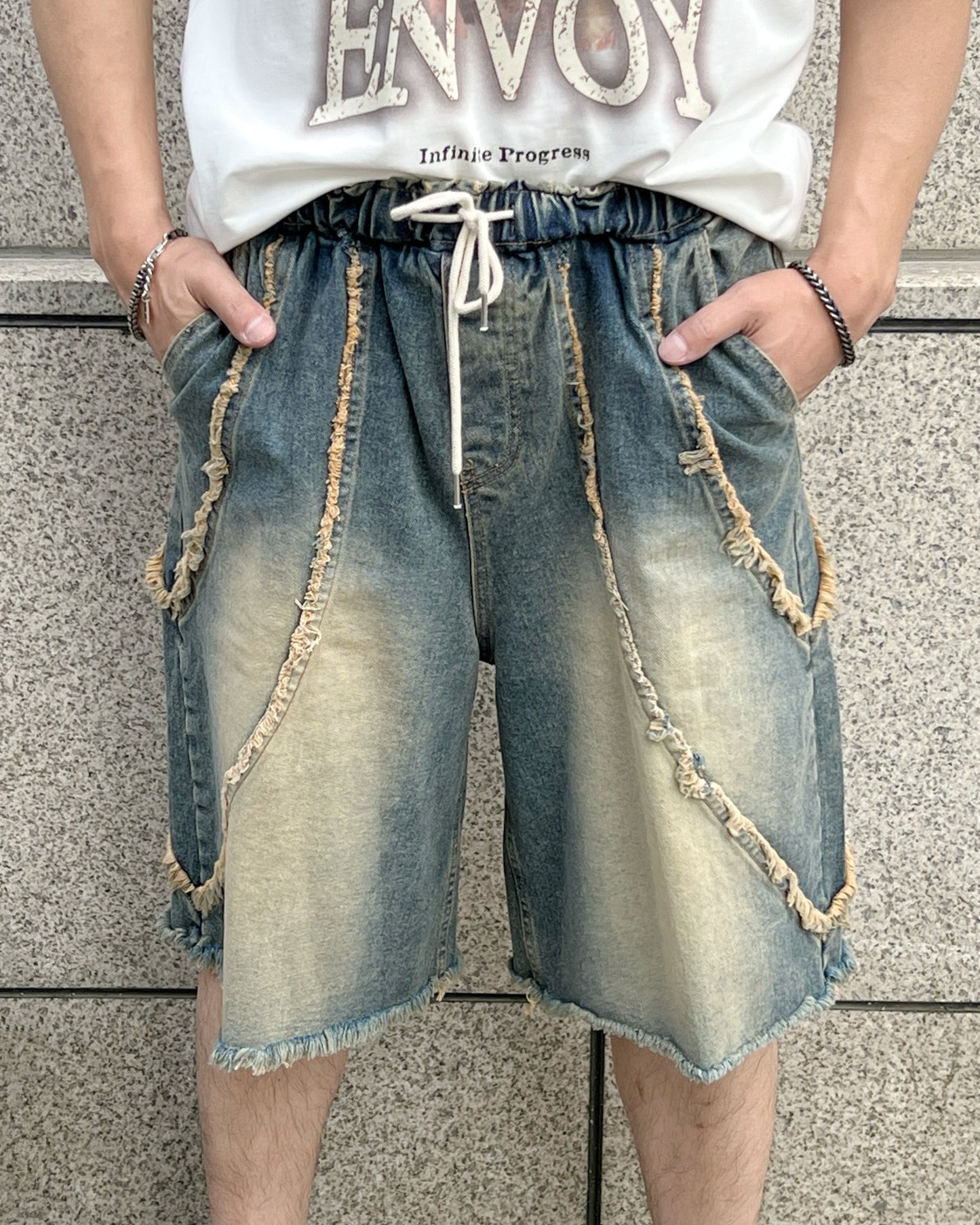 【韓系金邊流蘇毛，牛仔短褲】【預購】206P