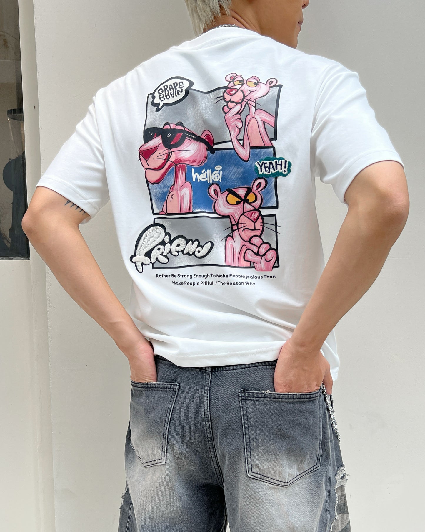 【美式刺繡漫畫風，親膚棉T】201