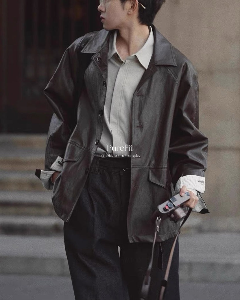 【復古翻領皮外，韓系靜奢款】315