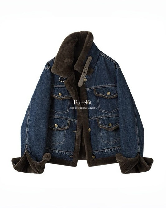 【毛領牛仔短外，美式設計款】312