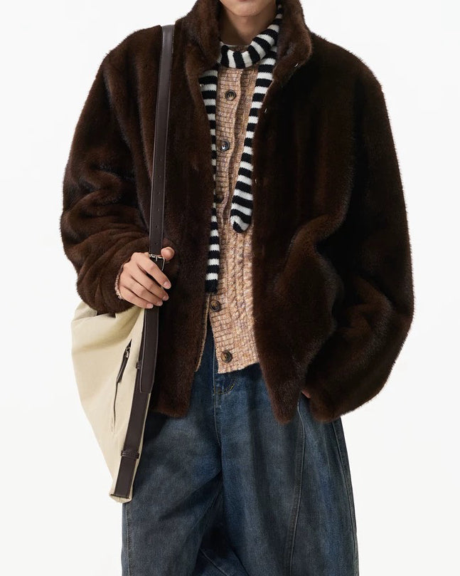 【立領仿水貂毛短外，季節款】254