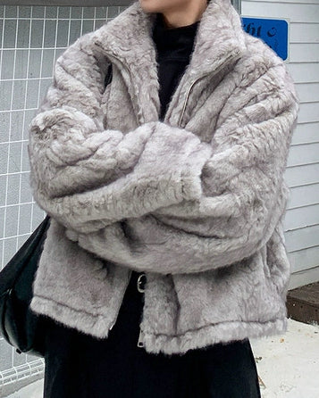 【立領毛絨短夾，韓系冬季款】252