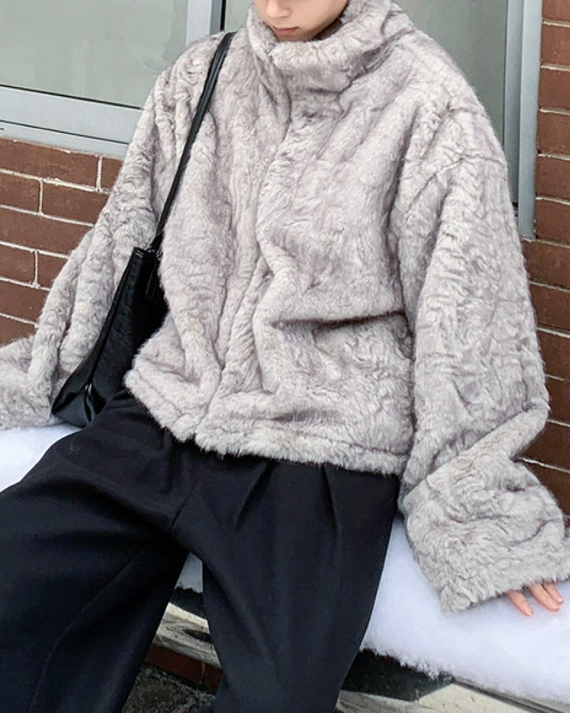 【立領毛絨短夾，韓系冬季款】252