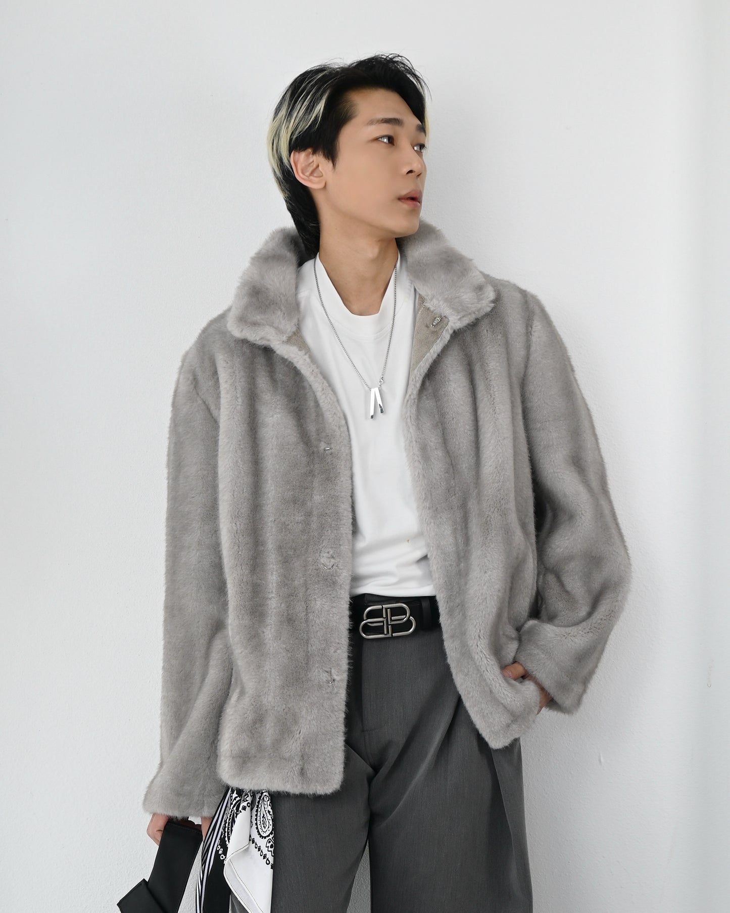 【立領仿水貂毛短外，季節款】254