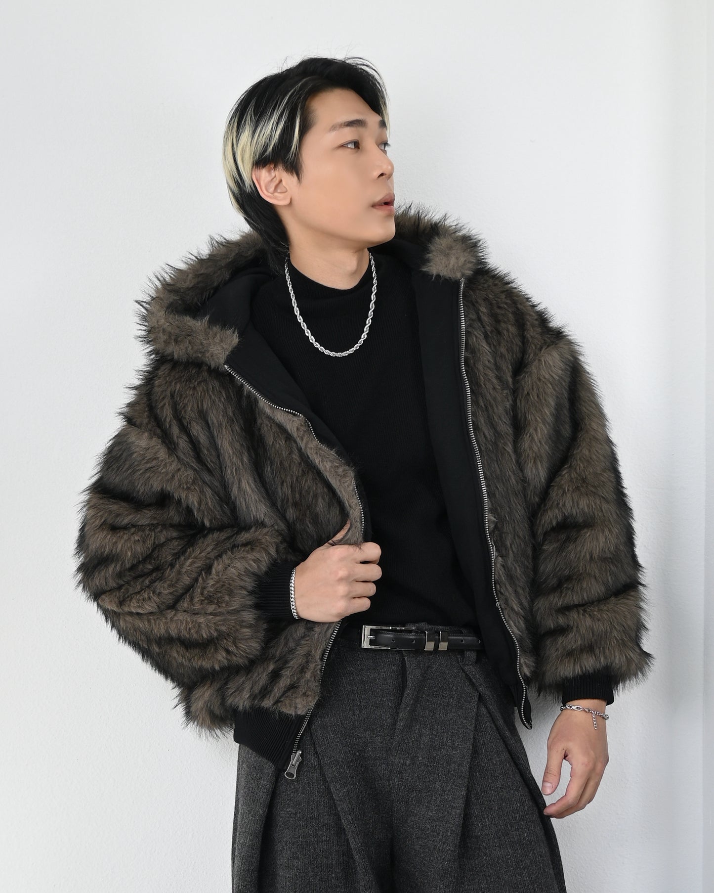 【雙面仿貂毛，重磅連帽夾克】249