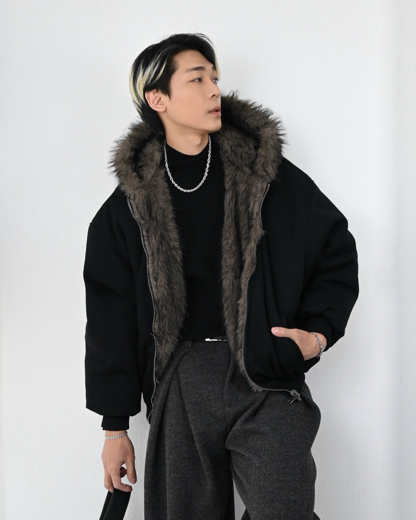 【雙面仿貂毛，重磅連帽夾克】249