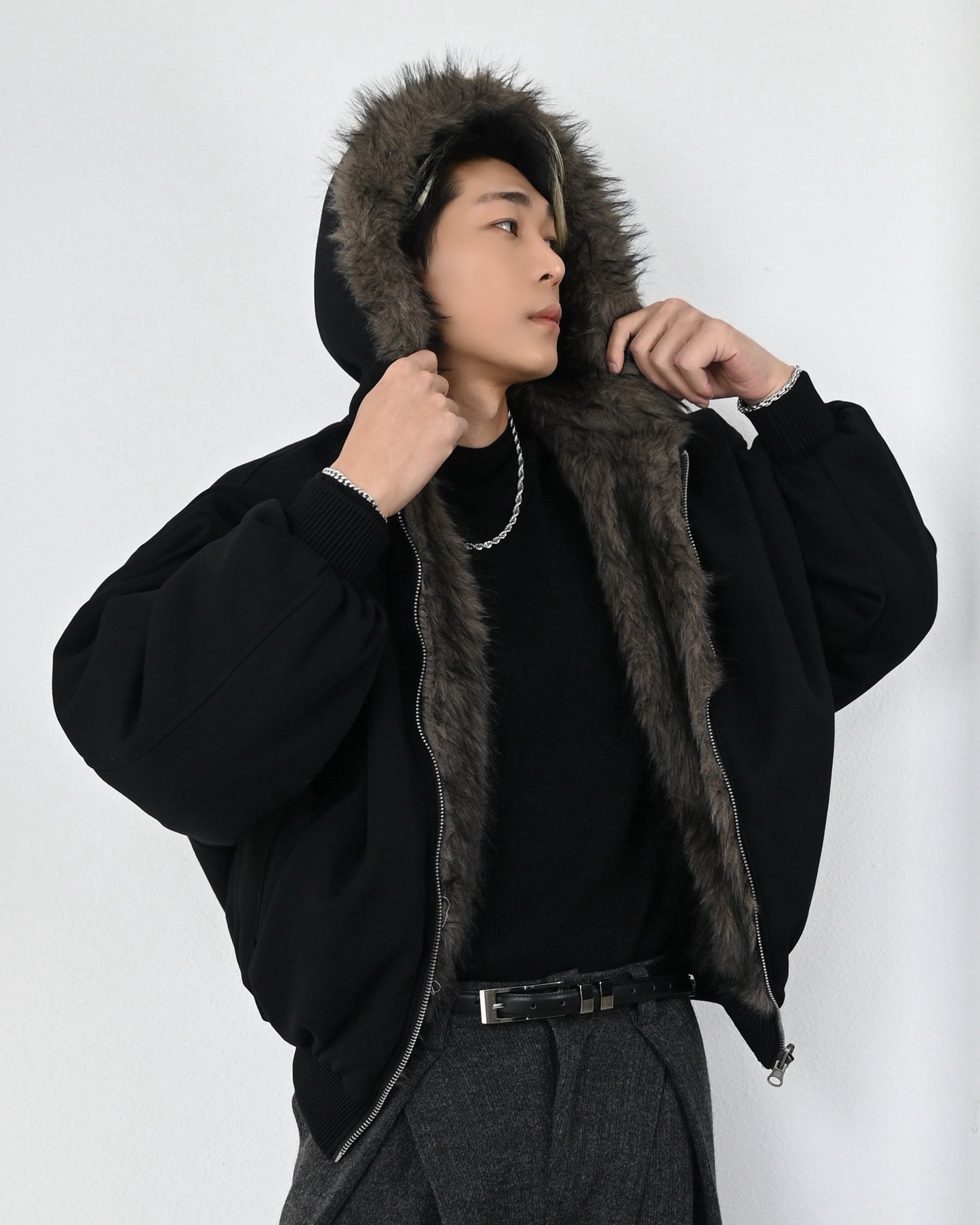 【雙面仿貂毛，重磅連帽夾克】249